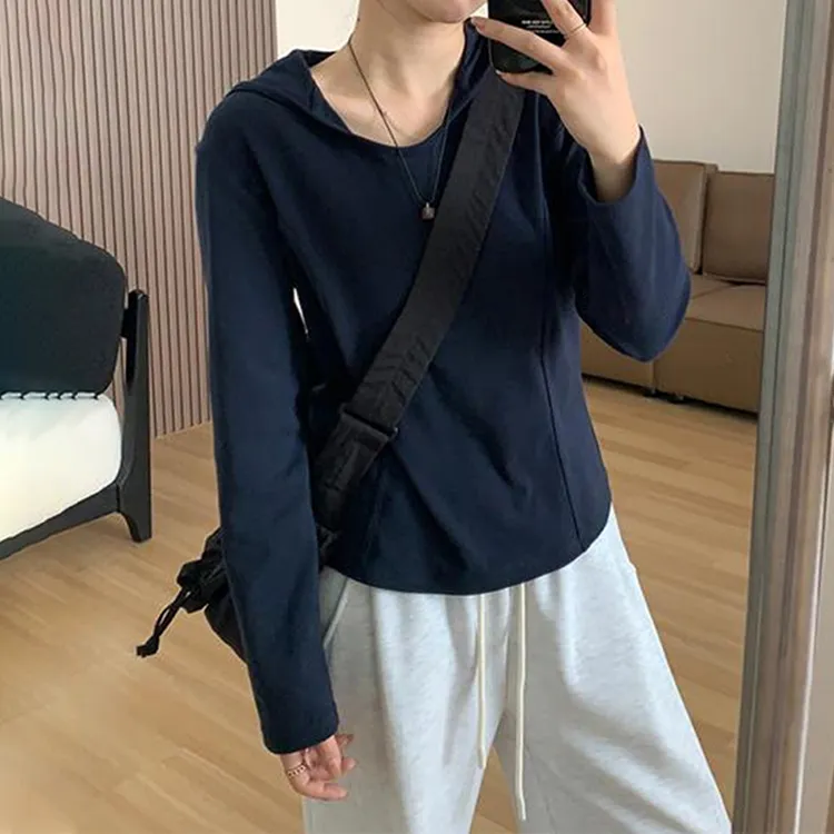 韩系纯色连帽长袖卫衣秋季新款胖MM大码女装宽松显瘦百搭休闲上衣
