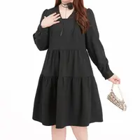 MsShe大码女装新款秋装法式V领刺绣时尚泡泡袖连衣裙F2308019