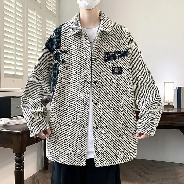 2025春秋季帅气衬衫男款青少年休闲百搭潮流港风痞帅宽松长袖外套