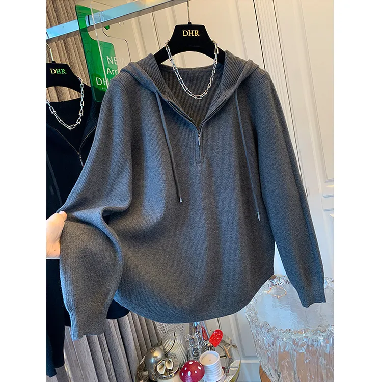 240斤大码胖妹妹美式半拉链连帽长袖T恤打底衫宽松内搭上衣女秋冬