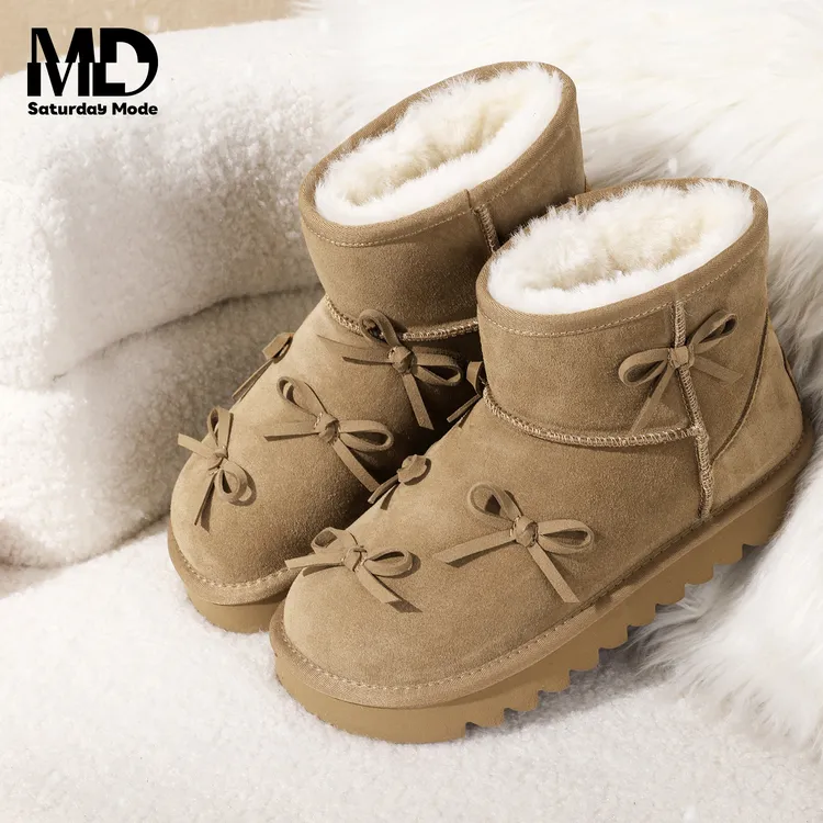 SATURDAYMODE蝴蝶结厚底雪地靴冬季新款加绒防滑短棉靴MDD411AD04