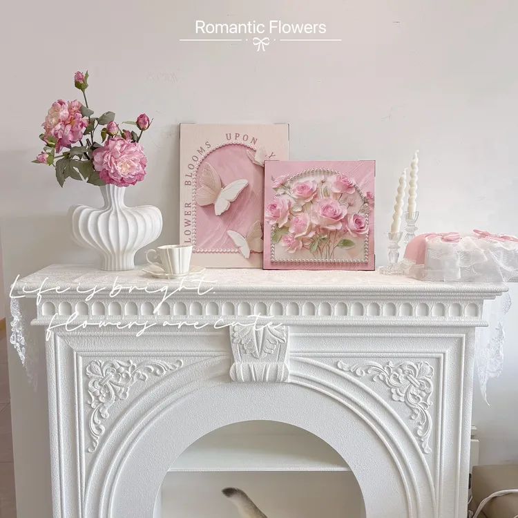 奶油风桌面摆画花卉卧室床头挂画入户鞋柜法式斗柜新款装饰画摆件