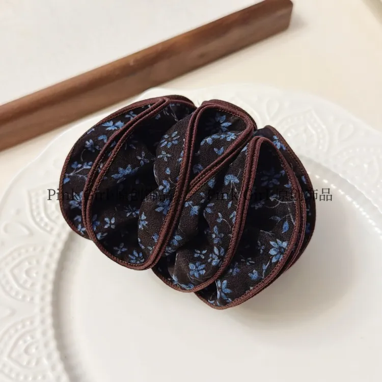 Pink Girl  X358气质时尚小碎花香蕉夹优雅木耳边竖夹复古百搭