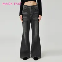 MARKFAST设计师品牌初秋新品黑色猫须磨白牛仔裤M1FFW56120