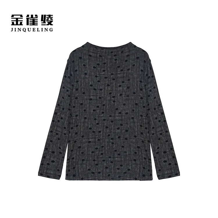 金雀绫【港风波点】半高领针织波点长袖加宽加大针织衫SZA3SW575