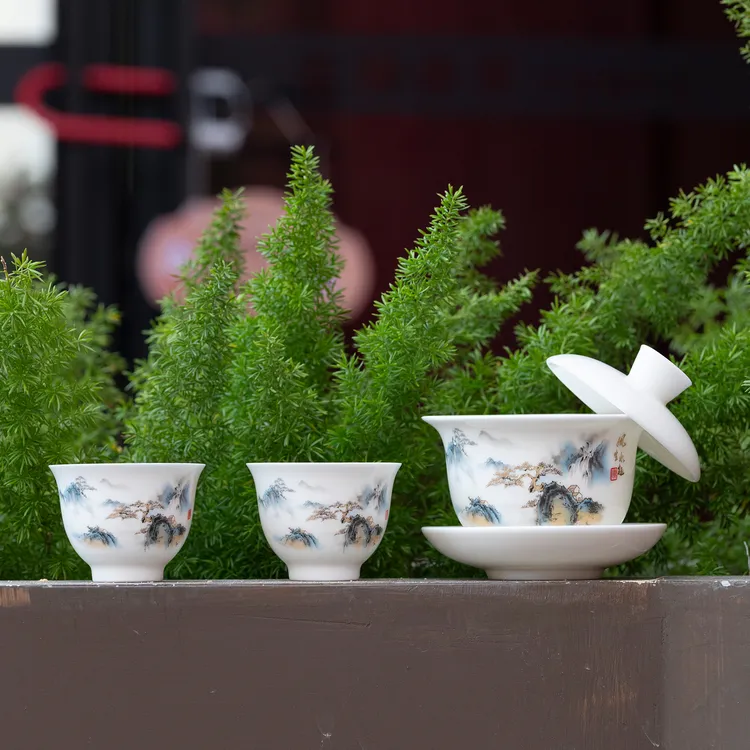 白瓷功夫茶具家用客厅办公室泡茶盖碗小套装二三四茶杯手抓碗中式商品图