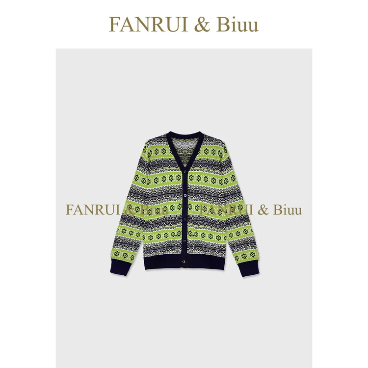 FANRUI/泛芮「贝贝biuu」羊毛复古花纹独特高级感针织开衫女B18696