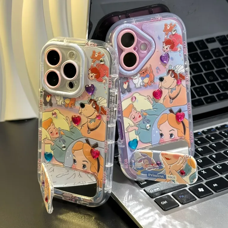 爱丽丝公主贴钻支架适用苹果16手机壳iPhone15小米vivoppo华为p70