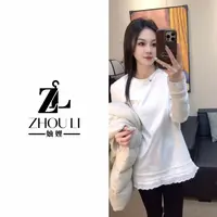 妯娌甄选【花边打底】冬季加绒新款韩系休闲宽松镂空显瘦简约内搭T