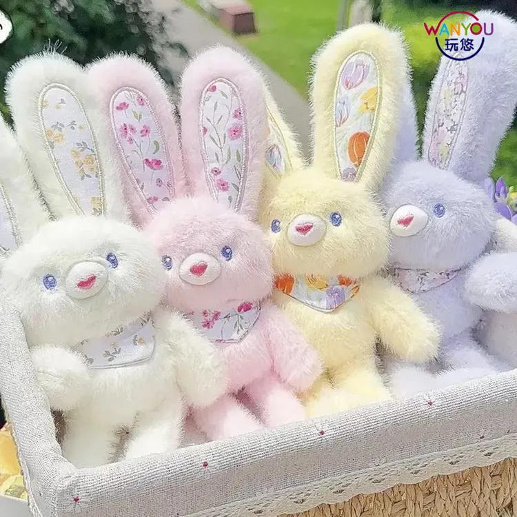 网红高颜值碎花抽拉兔子毛绒玩具公仔拉耳朵兔钥匙扣挂件闺蜜礼物商品图