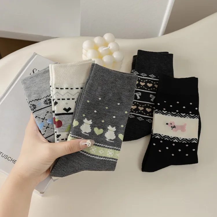 费尔岛韩系袜子女复古可爱日系羊毛中筒袜女生秋冬季无骨ins潮袜
