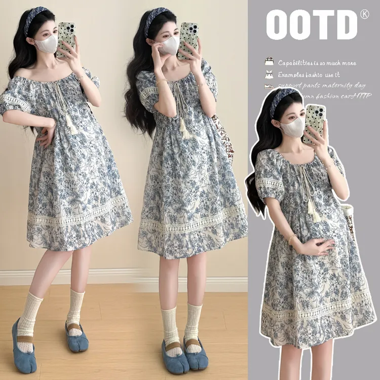 孕妇2025夏装新款设计感碎花中长款气质孕妇连衣裙夏季薄款裙子