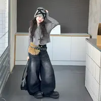 【Maila童装】女童洋气麻花连帽针织衫春秋短款拉链毛衣牛仔裤套装