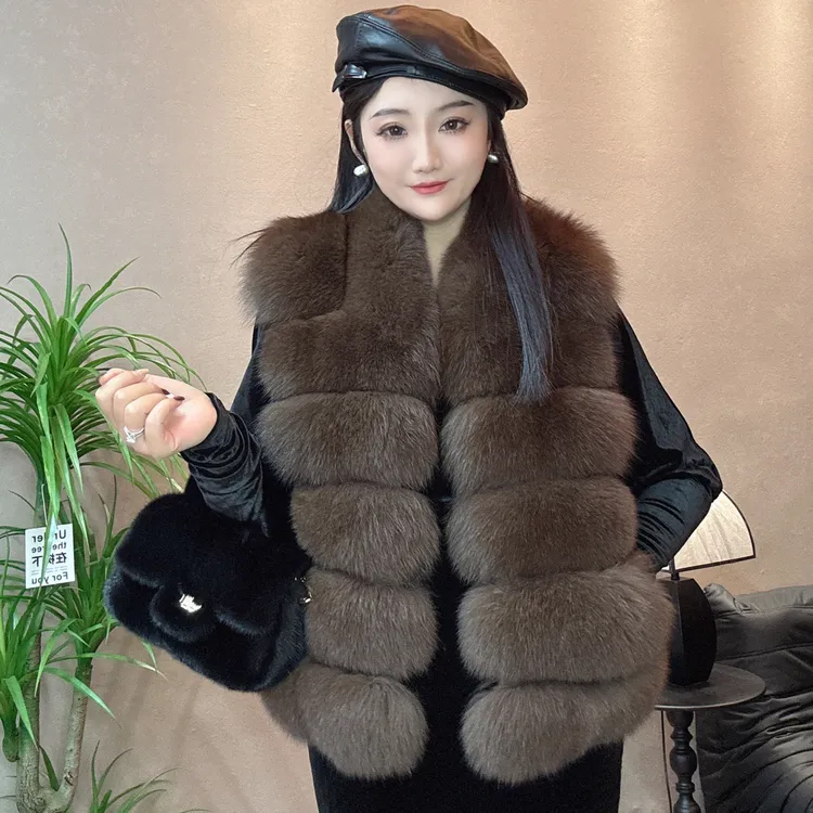 轻奢原创狐狸毛横排整皮皮草马甲