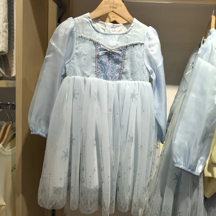 女童雪花网纱连衣裙爱莎公主裙春秋儿童长袖重工女孩秋季春季