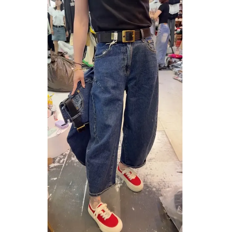 牛仔裤女士2025早秋新款爆款裤子显瘦高腰九分裤小个子弯刀裤蓝色