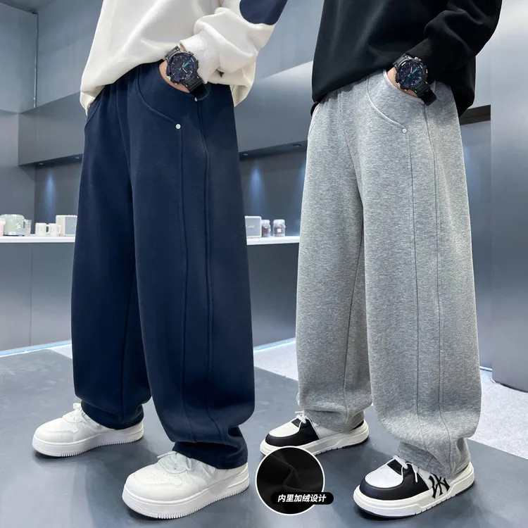 男童加绒裤子冬季加厚保暖弯刀裤2025中大童儿童冬装运动裤韩宽松