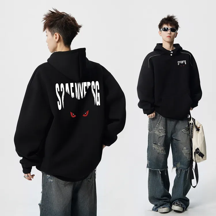 @MXD 重磅600g潮牌小恶魔加绒连帽卫衣男生美式情侣宽松帽衫外套