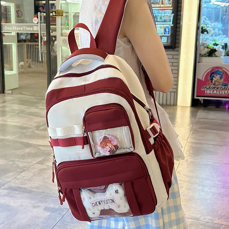 书包女初中生大容量小学生3-6年级可爱拼色痛包双肩包少女背包