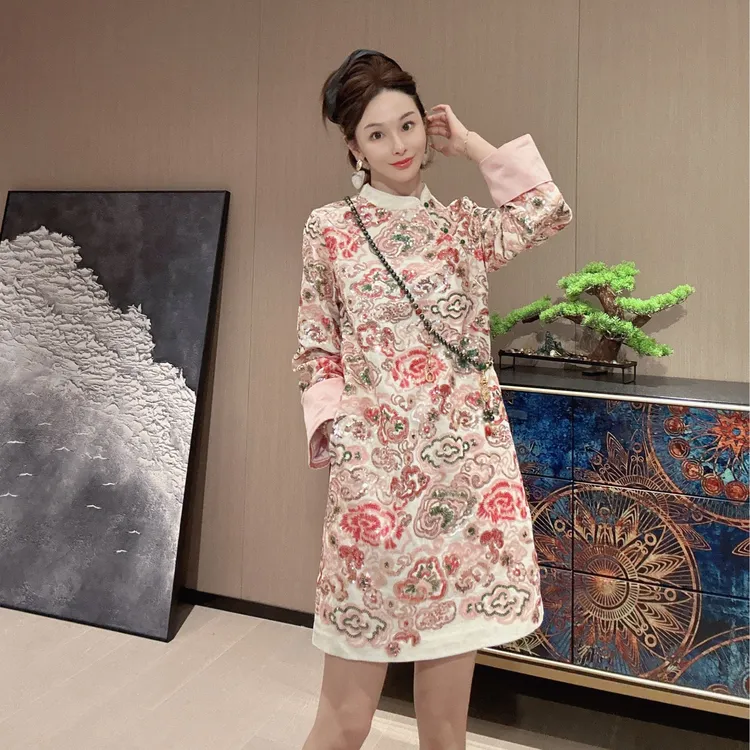 KK颜小新【韶华】新中式国风流行修身日常舒适冬款连衣裙