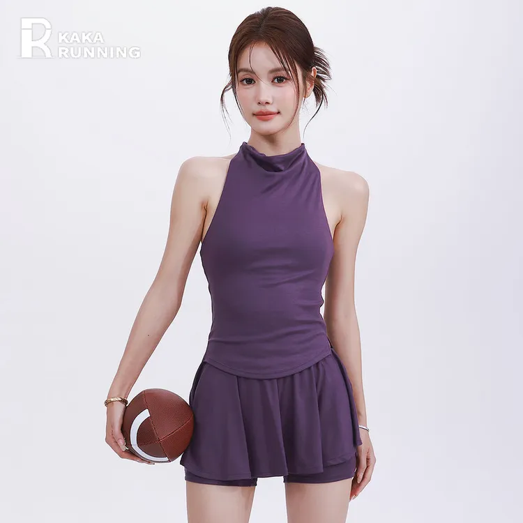 奔跑吧卡卡固定式胸垫背心式运动文胸普拉提瑜伽挂脖美背健身内衣