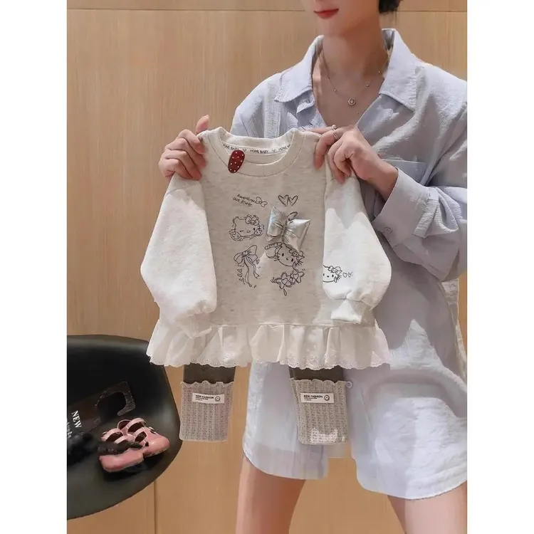 女童秋季卡通卫衣套装女宝韩版秋季上衣打底裤两件套儿童童装0123