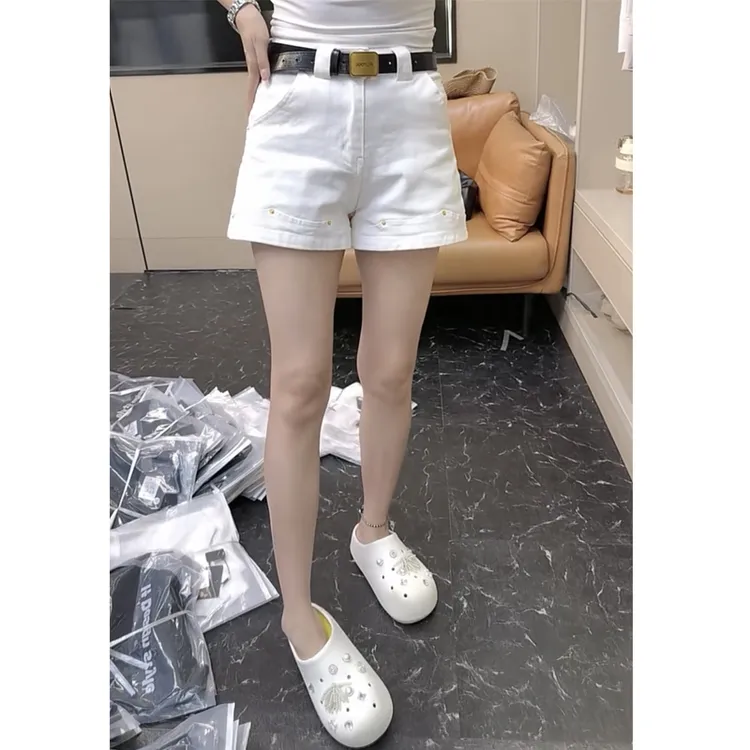 萱贝纯高腰显瘦直筒牛仔短裤夏季薄款休闲百搭A字三分辣妹阔腿裤