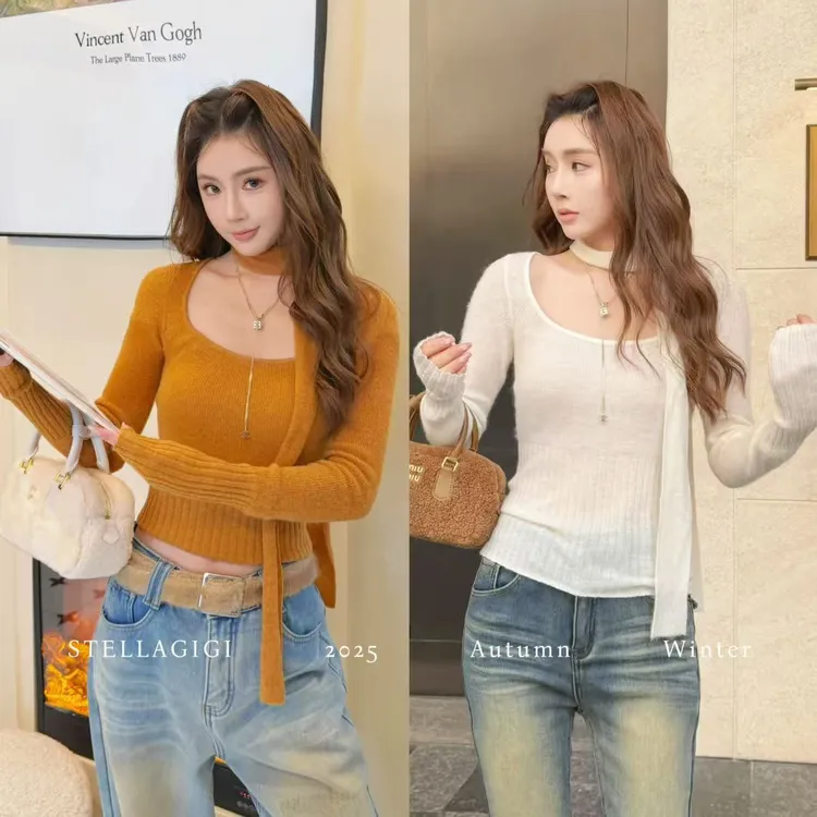 SG / 杨依姗 AW羊驼毛方领飘带收腰长袖针织打底衫MY-20252559