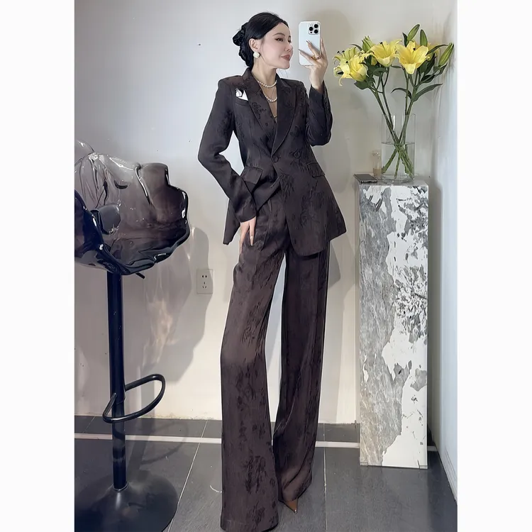 ZEROYK高端定制2025秋季高级感复古提花收腰西服长裤两件套