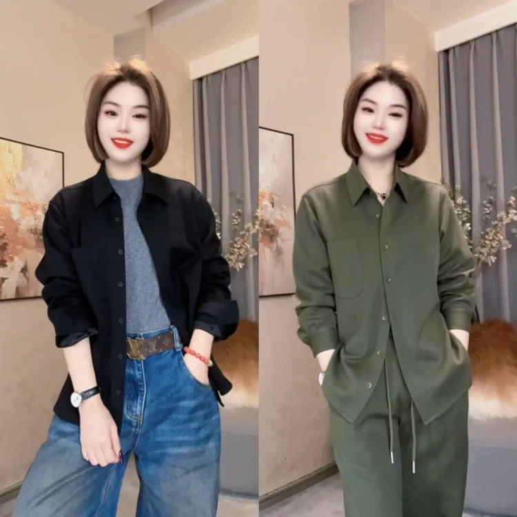 《一雅》2026春秋新款休闲时尚显瘦遮肉衬衫百搭韩版打底359#