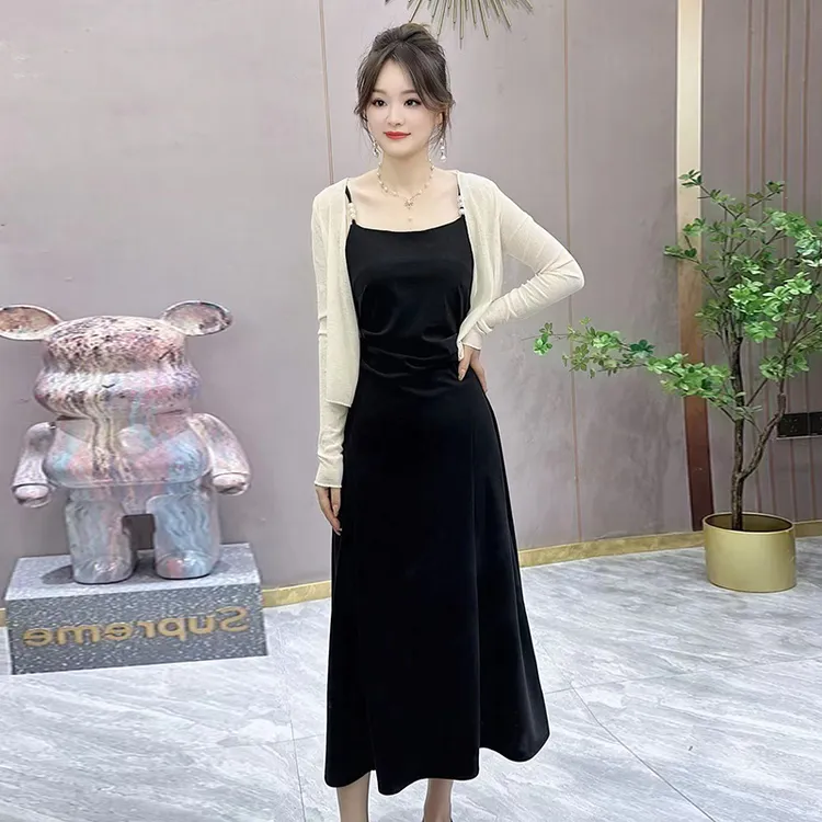 【Y】【胜佳】【两件套】法式气质连衣裙夏2025绝美超仙吊带开衫6904