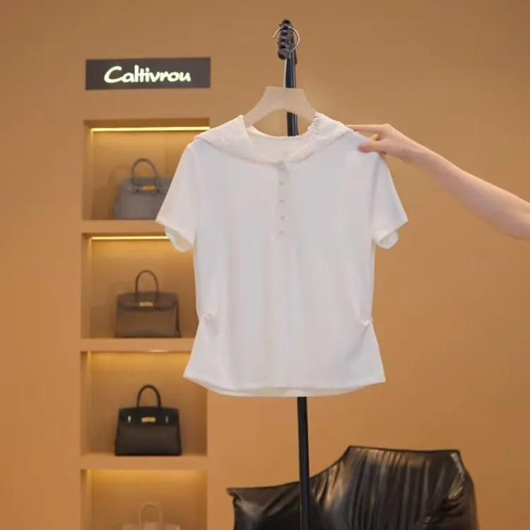 【菲儿】蕾丝连帽百搭显瘦上衣-Y15525