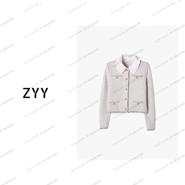 ZYY【皓月当空】2025S/S新品羊毛混纺烫钻香风针织衫X25DMZZS04590