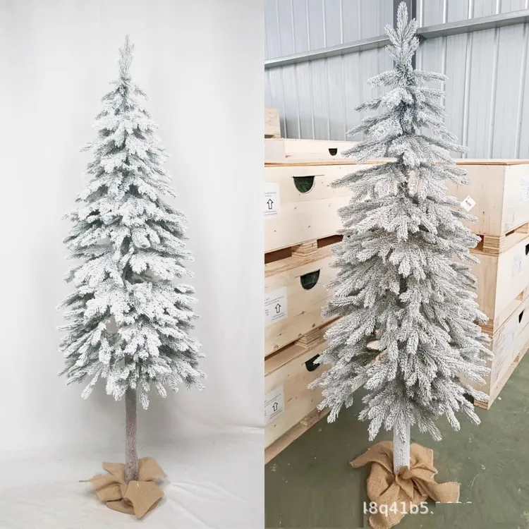 新款纯PE铅笔圣诞树 外贸积雪瘦高圣诞树商场布景纯PE细长圣诞树