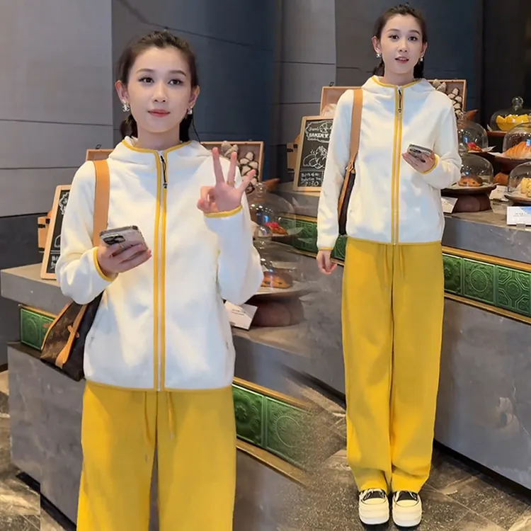 时尚春秋款休闲套装女2025春秋新款洋气连帽卫衣运动裤两件套
