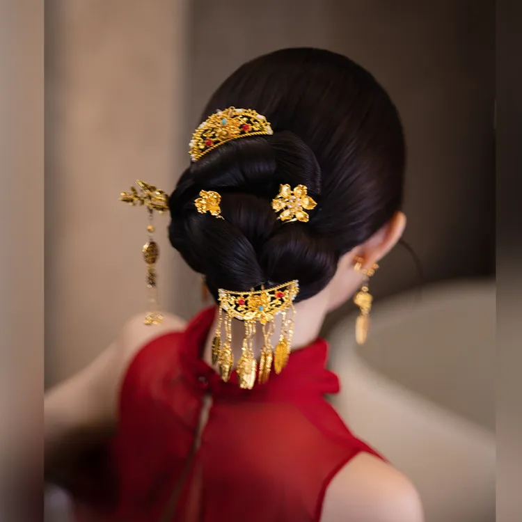 合金婚庆饰品 新娘金色复古新中式后区高级感手工国风发饰MT0167