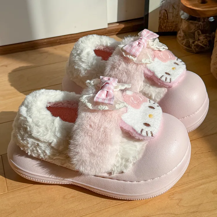 耍鞋 可爱软萌卡通包跟棉鞋女生外穿厚底防滑保暖毛毛棉拖鞋冬季