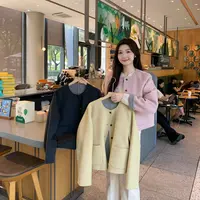 羊绒双面穿 高奢天丝含羊绒手工缝制短款双面呢大衣外套DY204/1