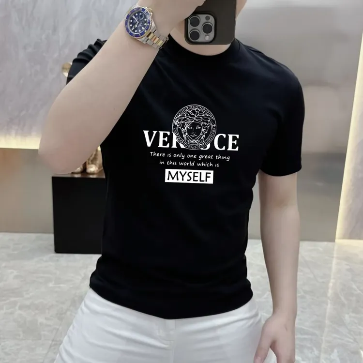 潮牌新款纯棉短袖T恤男士微修身休闲时尚半截袖圆领潮流印花上衣