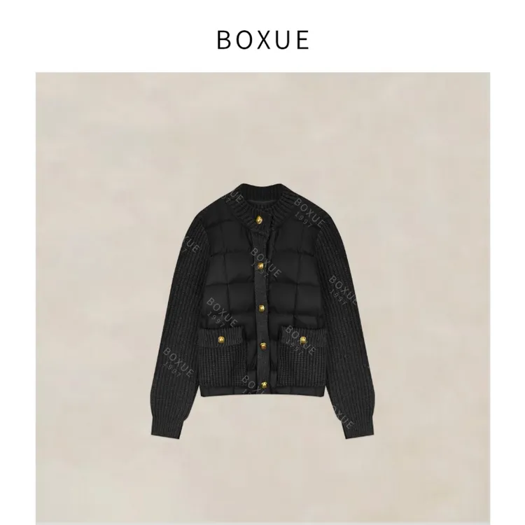 BOXUE“极简框”2025秋冬90白鸭绒羽绒服拼接外套#250923YR5130