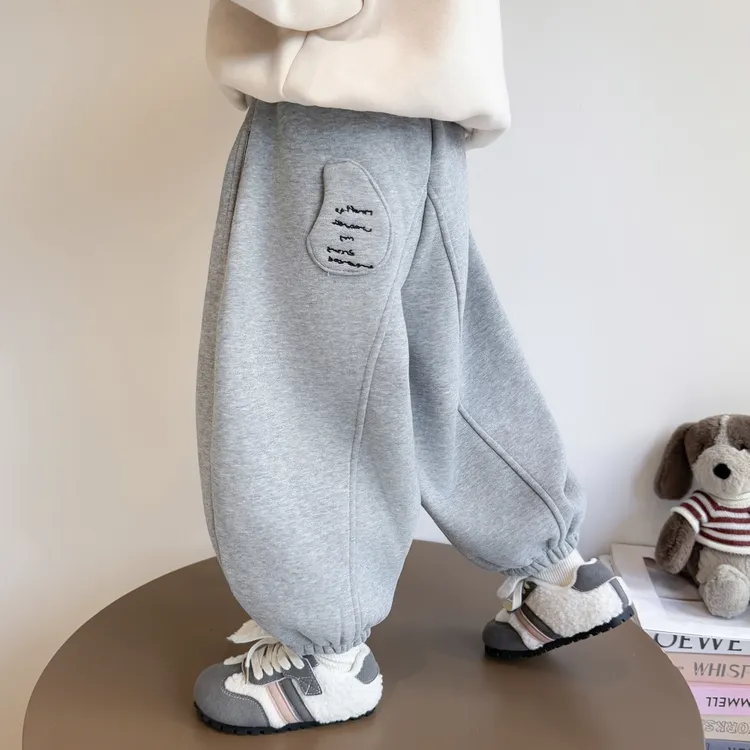 女童加绒弯刀裤洋气儿童秋冬装新款女宝宝一体绒休闲卫裤小女孩潮