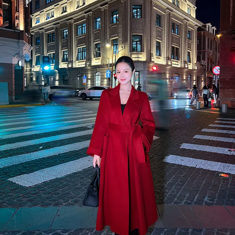 冬季新款红色双面羊绒大衣女高端轻奢宽松气质超好看结婚毛呢外套
