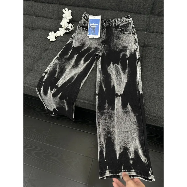 渐变扎染牛仔裤男款潮流2025新款vibe裤子美式高街宽松阔腿直筒裤
