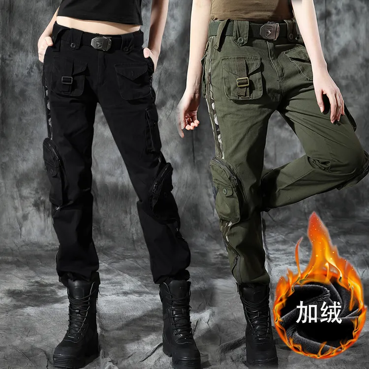 2025新款工装裤女加绒宽松bf嘻哈潮帅气直筒显瘦军绿色大码