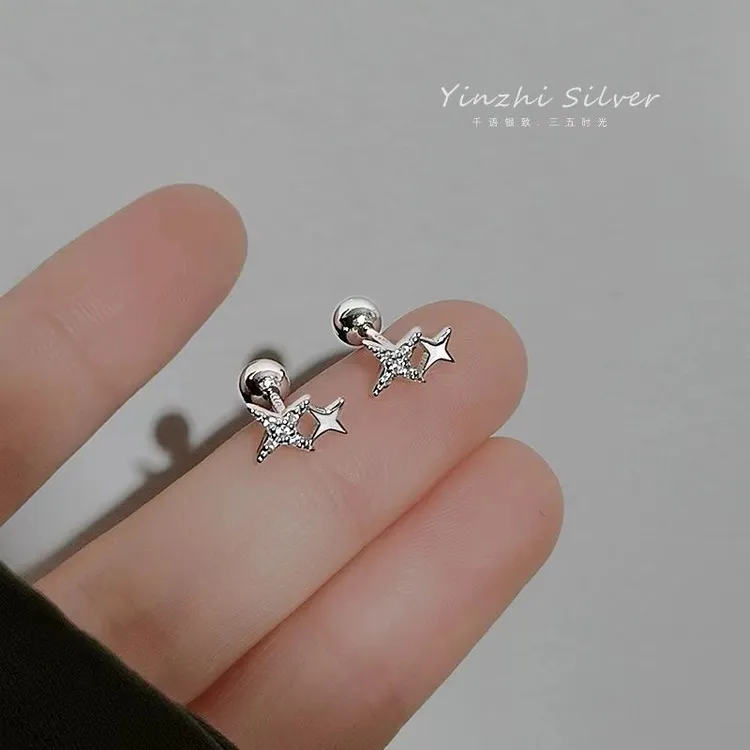 足银耳饰 S999纯银睡觉免摘养耳洞耳钉女耳骨钉轻小众设计百搭ins