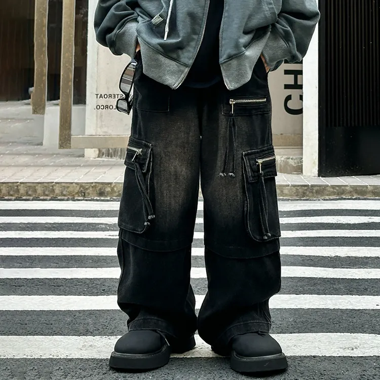 男童高街美式牛仔裤2025年秋季新款中大男童黑色牛仔裤百搭潮帅酷
