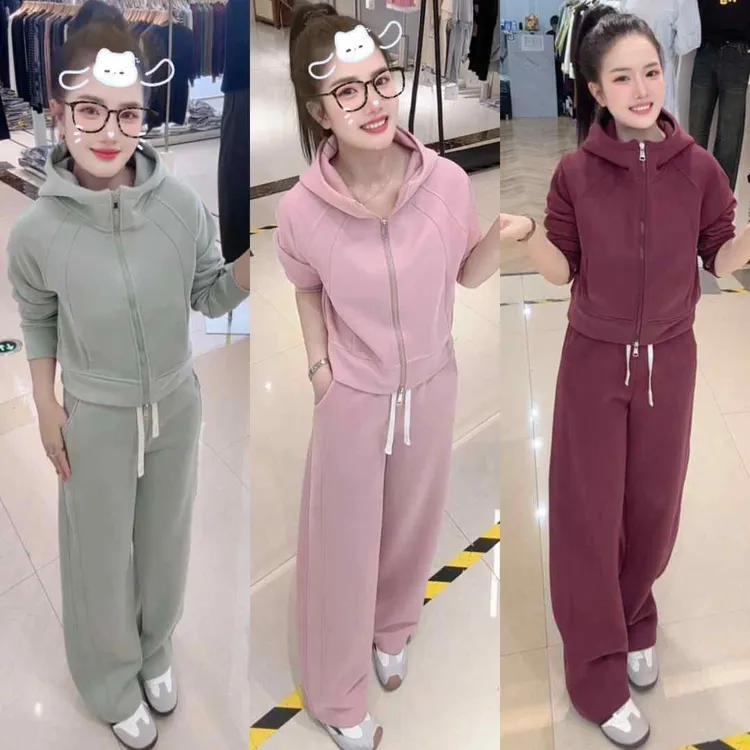 玲玲定制【加绒厚款】内里羊毛蚕丝动感女卫衣+卫裤连帽款两件套