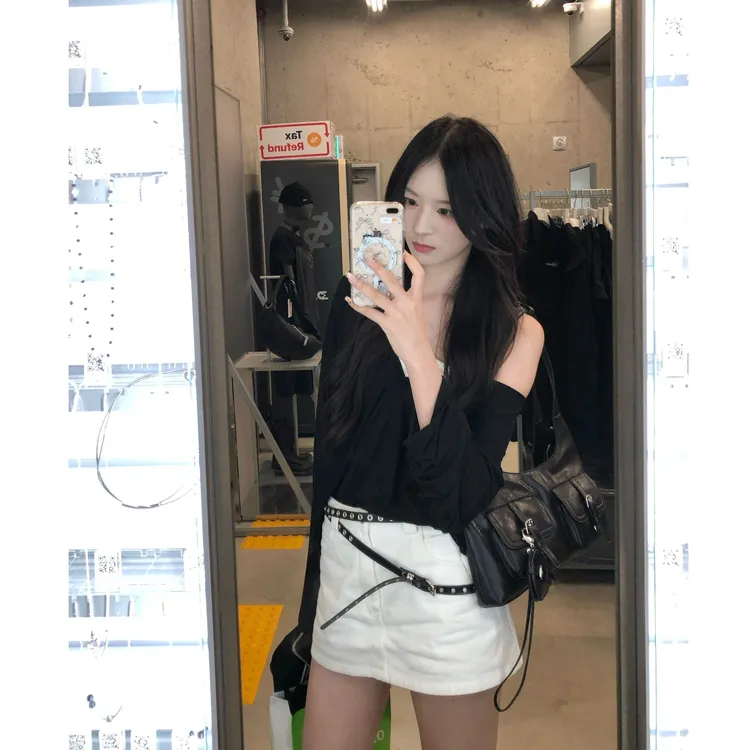 慵懒防晒美式薄款高级感微透松弛感长袖收腰上衣配显瘦半身裙套装