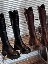 新款圆头粗跟舒适厚底不累脚百搭款长款女靴519-2