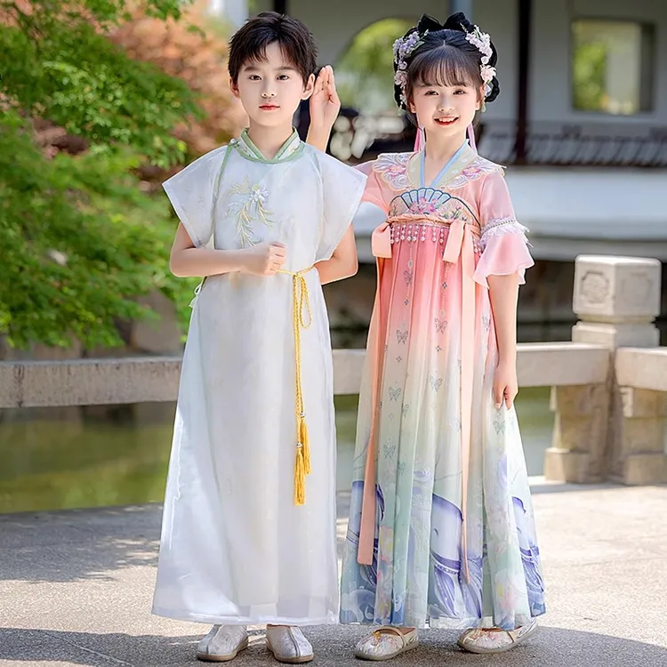 汉服宝宝2025新款中国风女童唐装夏季短袖套装古风儿童古装演出服